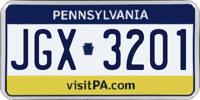 PA license plate JGX3201