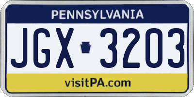 PA license plate JGX3203
