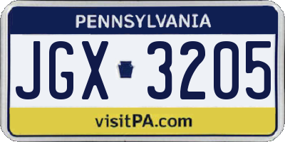 PA license plate JGX3205