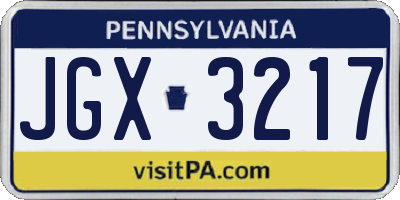 PA license plate JGX3217