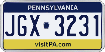 PA license plate JGX3231