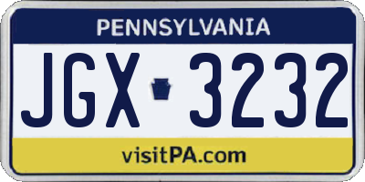 PA license plate JGX3232