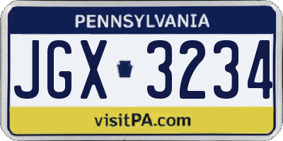PA license plate JGX3234