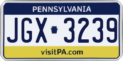 PA license plate JGX3239