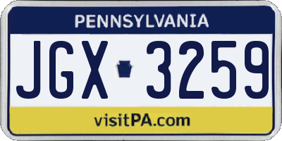 PA license plate JGX3259
