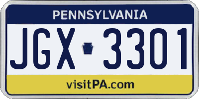 PA license plate JGX3301
