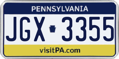 PA license plate JGX3355