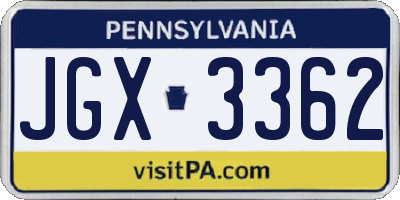 PA license plate JGX3362