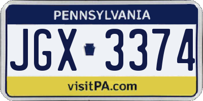 PA license plate JGX3374