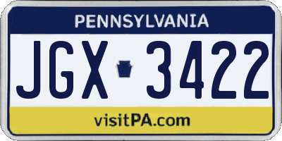 PA license plate JGX3422