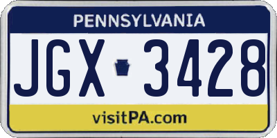 PA license plate JGX3428