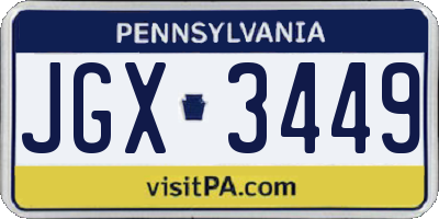 PA license plate JGX3449