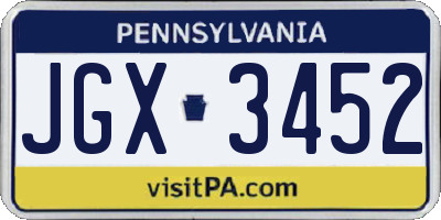 PA license plate JGX3452