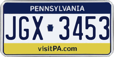 PA license plate JGX3453