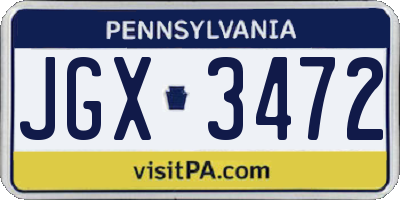 PA license plate JGX3472
