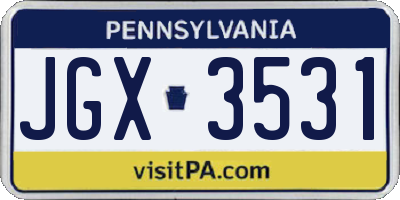 PA license plate JGX3531