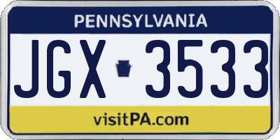 PA license plate JGX3533