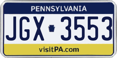 PA license plate JGX3553