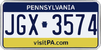 PA license plate JGX3574