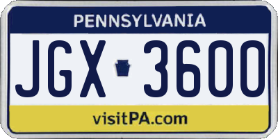 PA license plate JGX3600