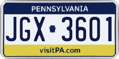 PA license plate JGX3601