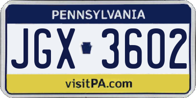 PA license plate JGX3602