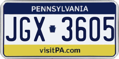 PA license plate JGX3605