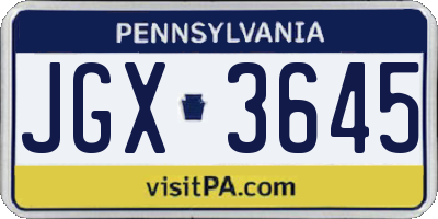 PA license plate JGX3645
