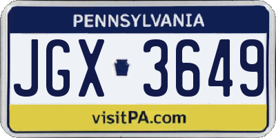 PA license plate JGX3649