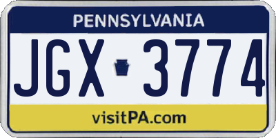 PA license plate JGX3774