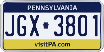 PA license plate JGX3801