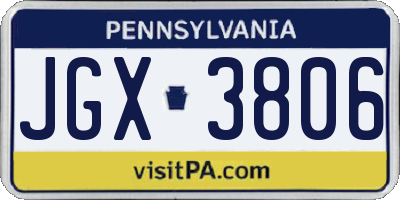 PA license plate JGX3806