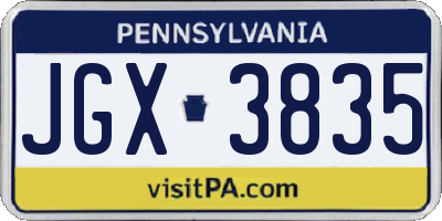 PA license plate JGX3835