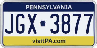 PA license plate JGX3877