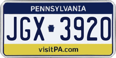 PA license plate JGX3920