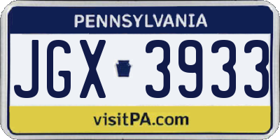 PA license plate JGX3933