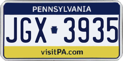 PA license plate JGX3935