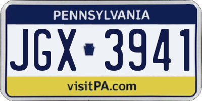 PA license plate JGX3941