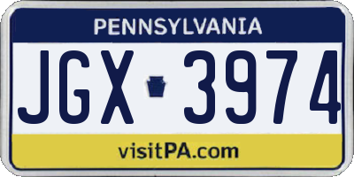 PA license plate JGX3974