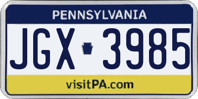 PA license plate JGX3985