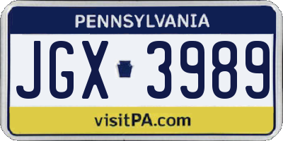 PA license plate JGX3989