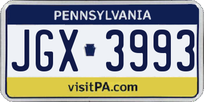 PA license plate JGX3993