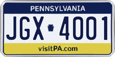 PA license plate JGX4001