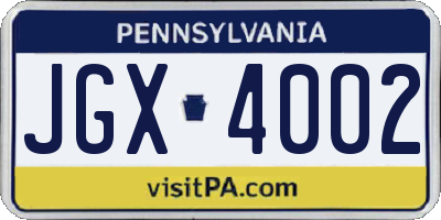 PA license plate JGX4002