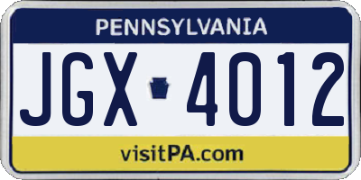 PA license plate JGX4012