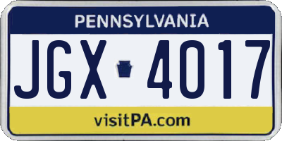 PA license plate JGX4017