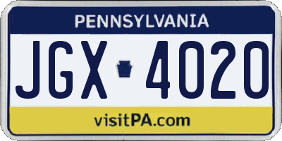 PA license plate JGX4020