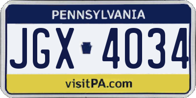 PA license plate JGX4034