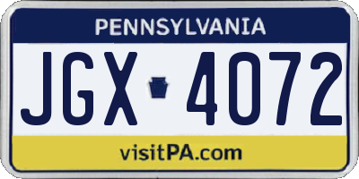 PA license plate JGX4072