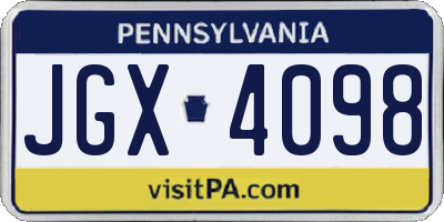 PA license plate JGX4098